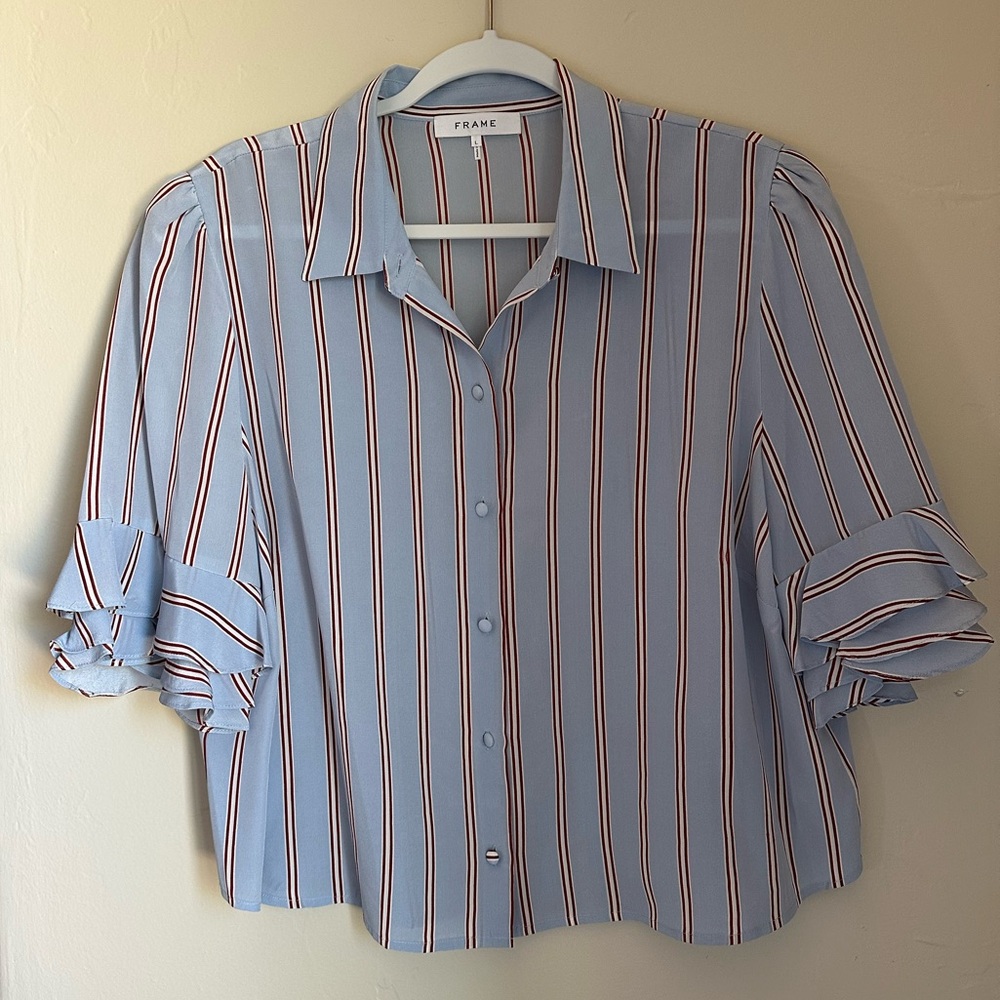 FRAME Blue Striped Blouse